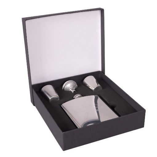 Picture of Royal Gurkha Rifles Metal Hip Flask - 6oz with Filler & 2 Cups - Tudor Crown