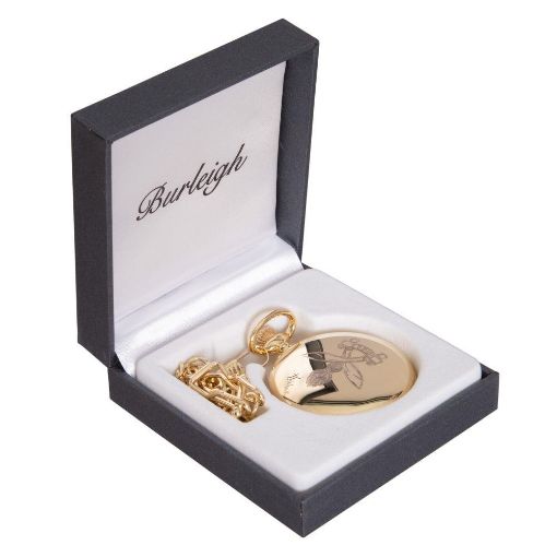 Picture of Full Hunter Pocket Watch with QGE Cap Badge, Chain - GP - Quartz Battery