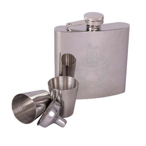 Picture of GSPS Metal Hip Flask - 6oz with Filler & 2 Cups - Tudor Crown