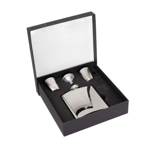 Picture of The Queen's Gurkha Signals Metal Hip Flask - 6oz with Filler & 2 Cups - Tudor Crown
