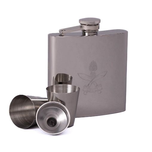 Picture of The Queen's Gurkha Engineers Metal Hip Flask - 6oz with Filler & 2 Cups