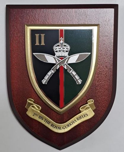 Picture of Royal Gurkha Rifles Plaque - II - Silk Screened - Brown Shield - Tudor Crown