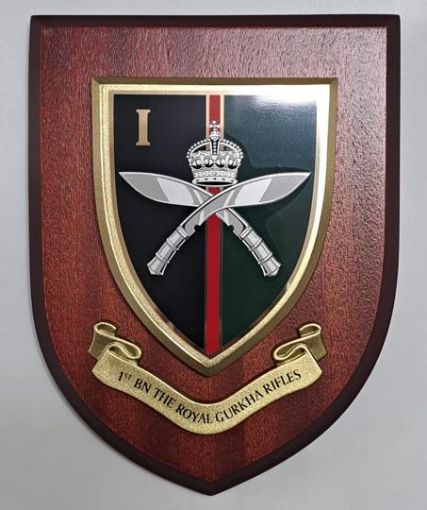 Picture of Royal Gurkha Rifles Plaque - I - Silk Screened - Brown Shield - Tudor Crown